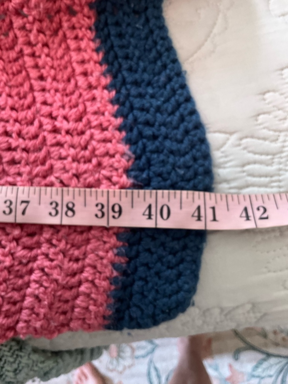 Handmade Afghan Crochet navy, mauve, white, pink blue zig zag stitch 41x46 - Picture 6 of 6